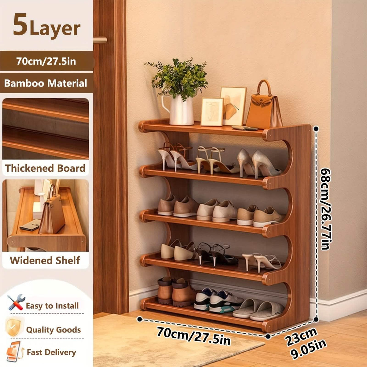 Bamboo Shoe Rack Organizer
