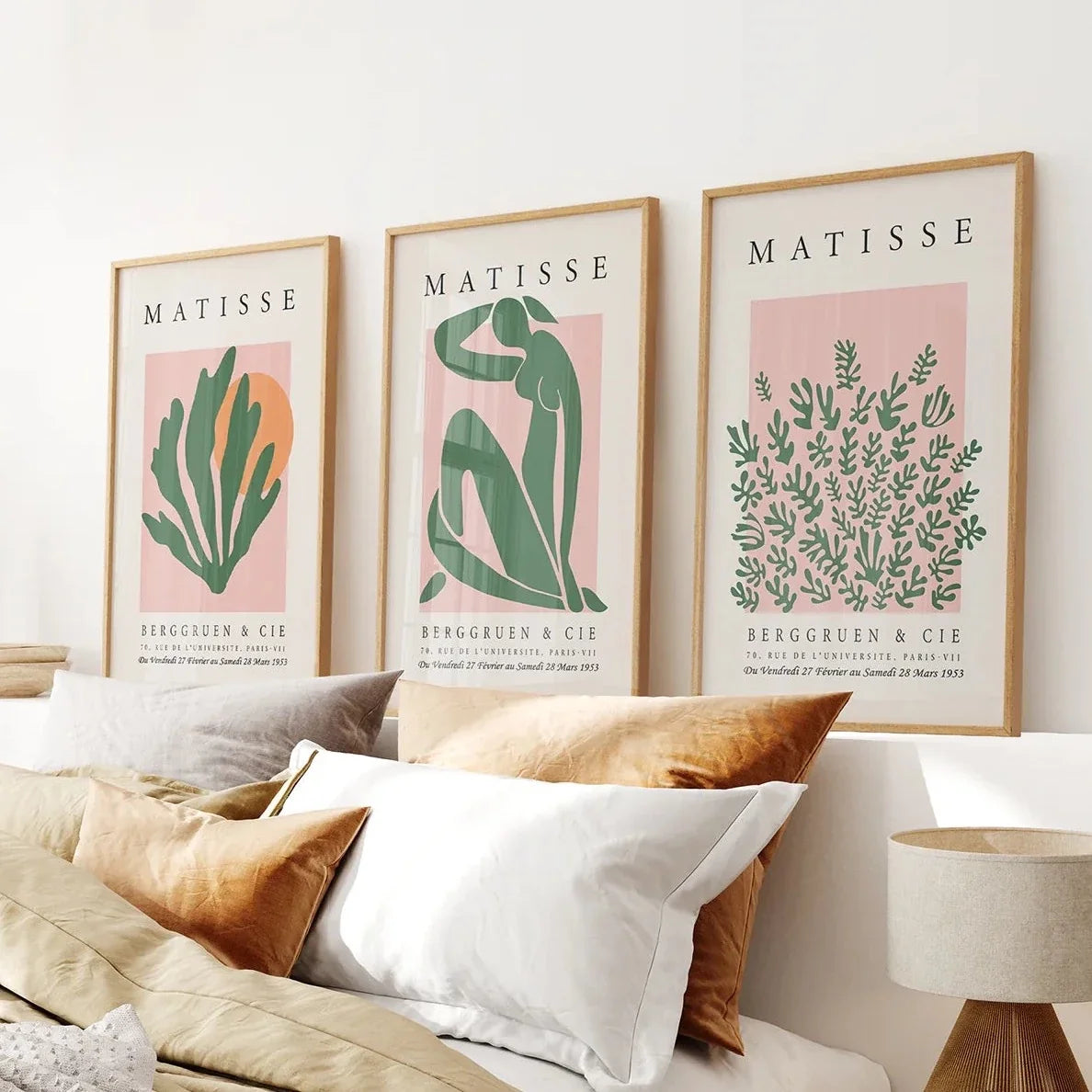 Pink & Green Matisse Abstract Wall Prints — Set of 3
