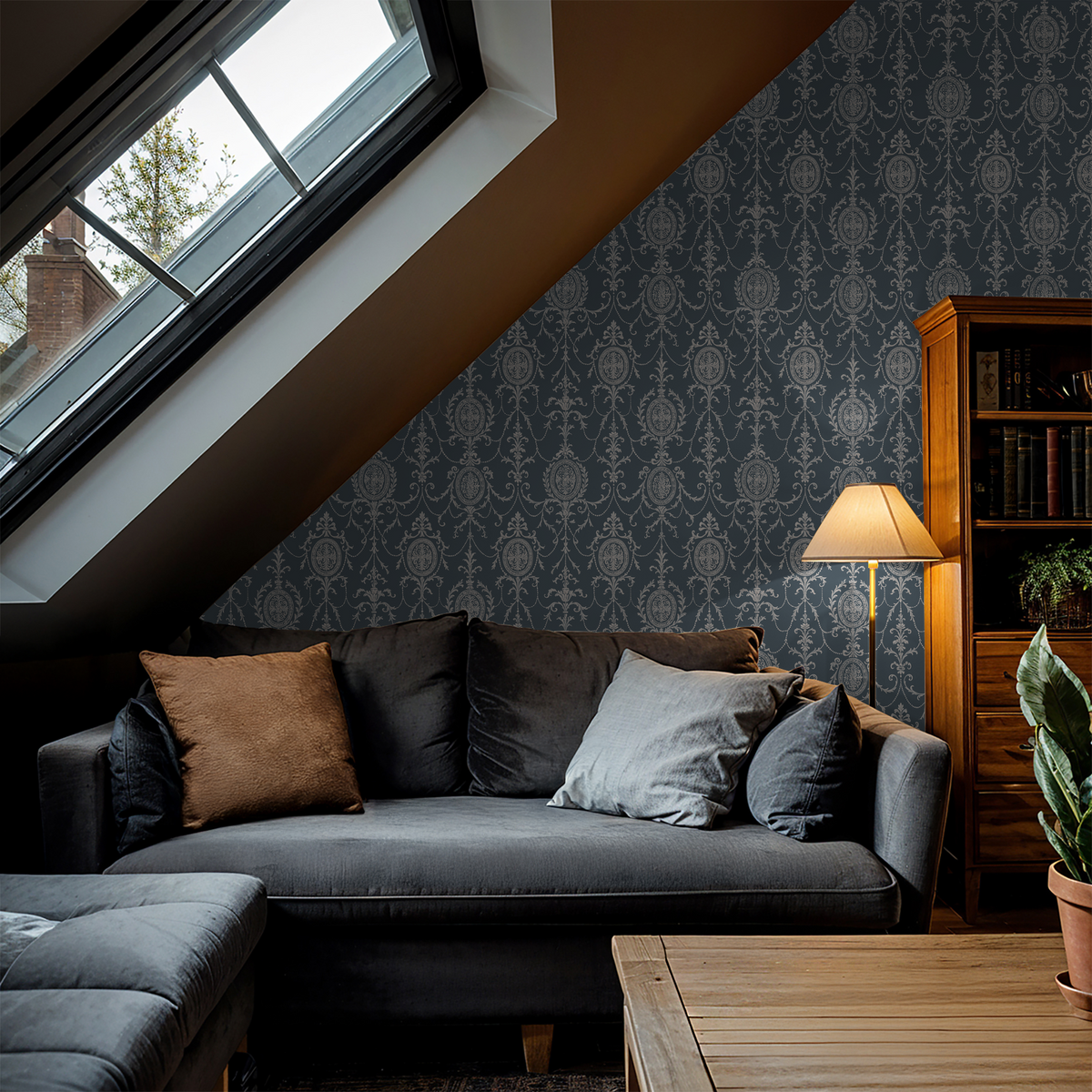State Room Scroll (Blue) Removable Wallpaper