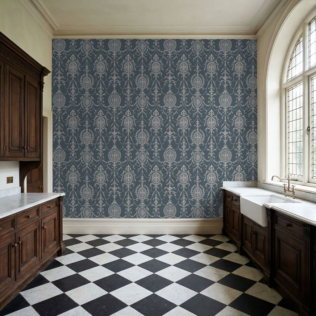 State Room Scroll (Blue) Removable Wallpaper