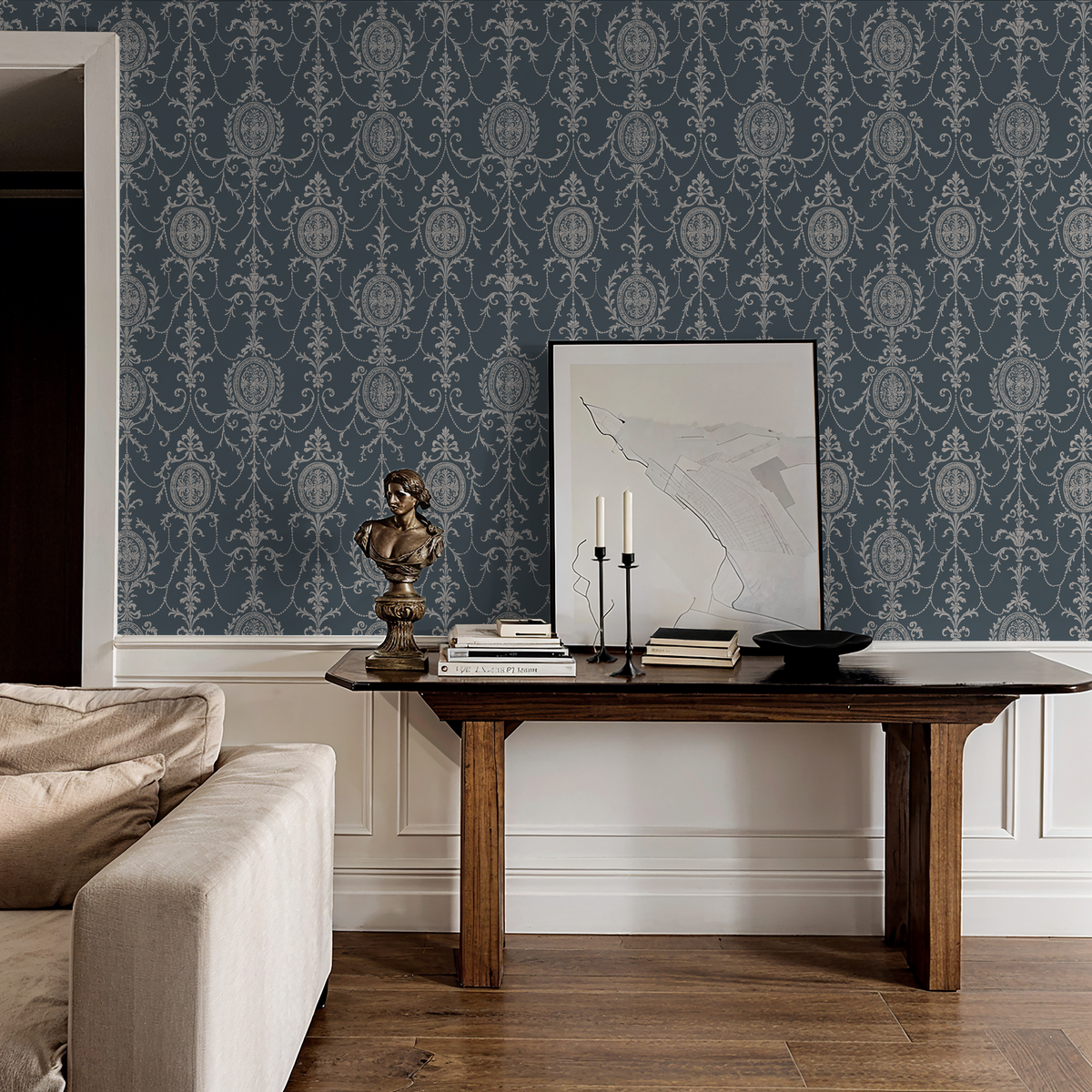 State Room Scroll (Blue) Removable Wallpaper