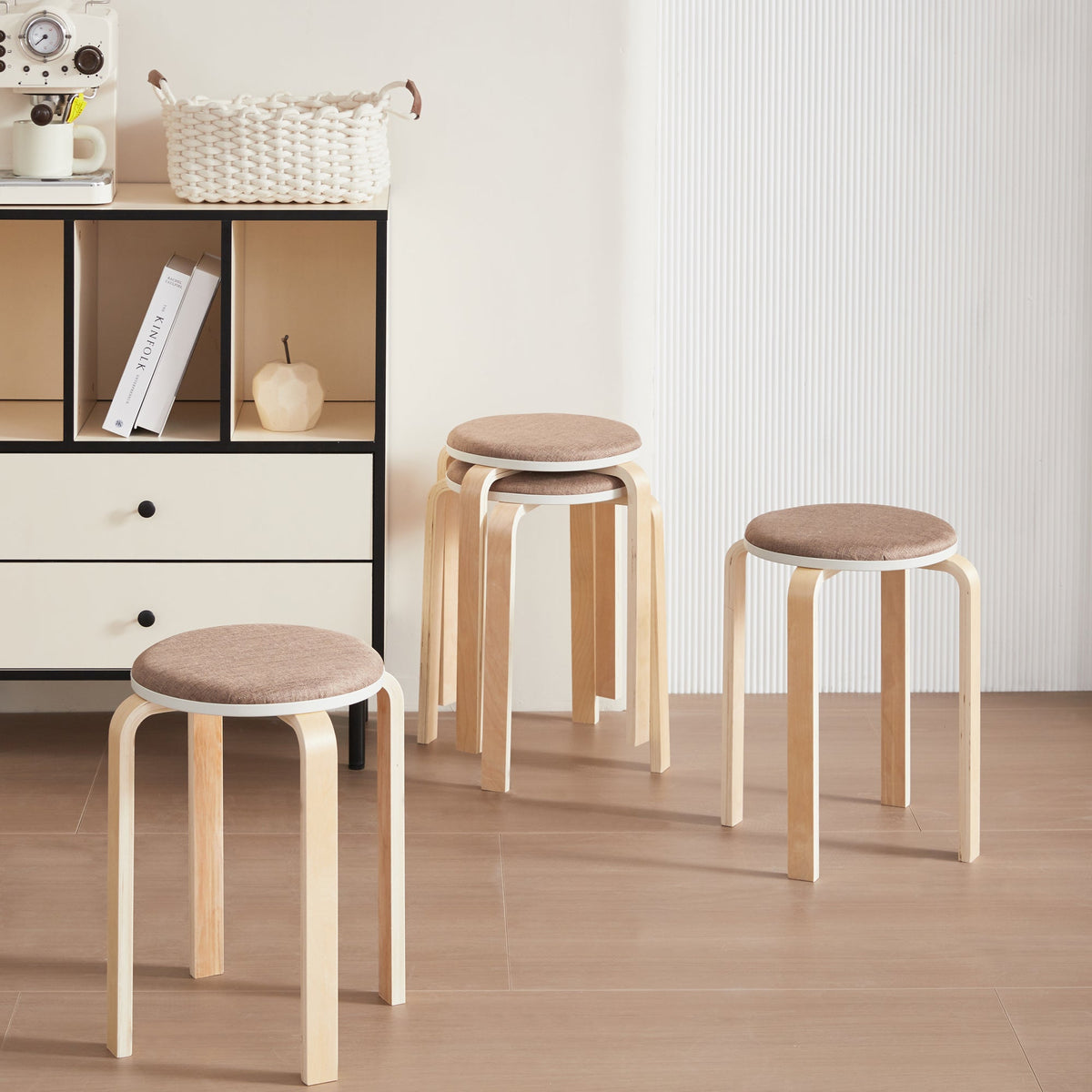 Stackable Nesting Stools Set of 4 — Fabric Seat