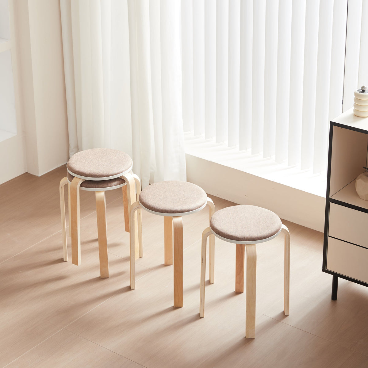 Stackable Nesting Stools Set of 4 — Fabric Seat