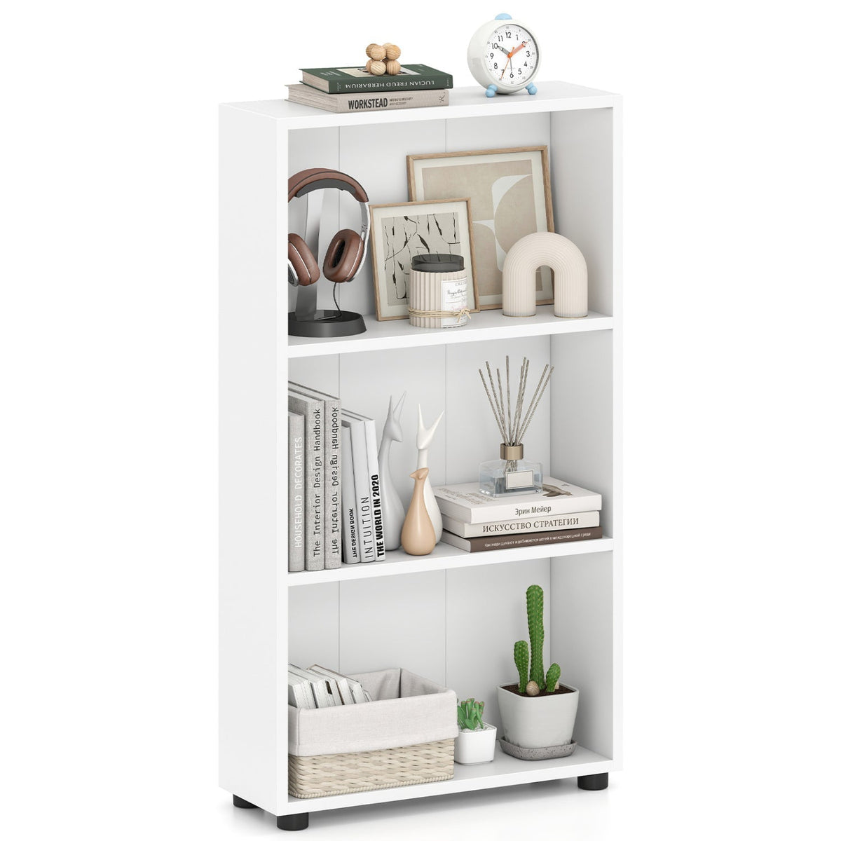 3-Tier Bookcase 42 inch Tall Book Shelf