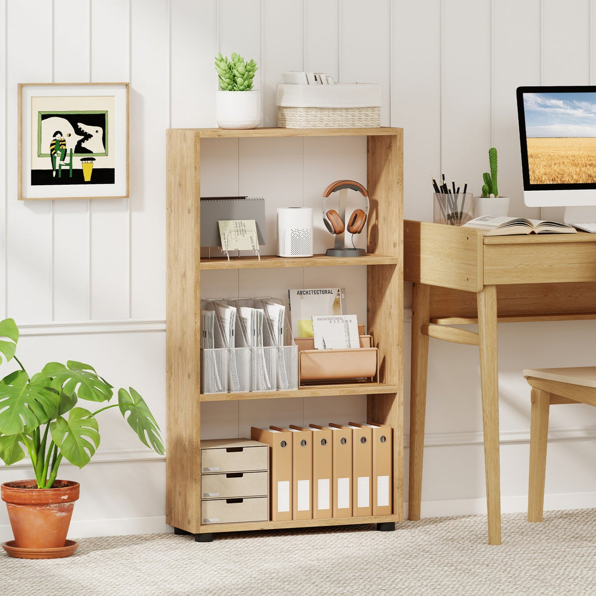 3-Tier Bookcase 42 inch Tall Book Shelf