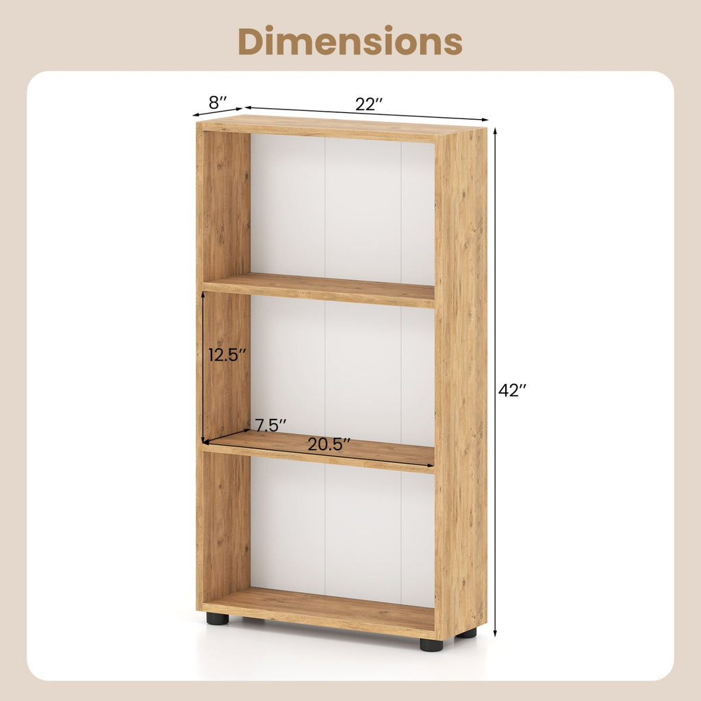 3-Tier Bookcase 42 inch Tall Book Shelf