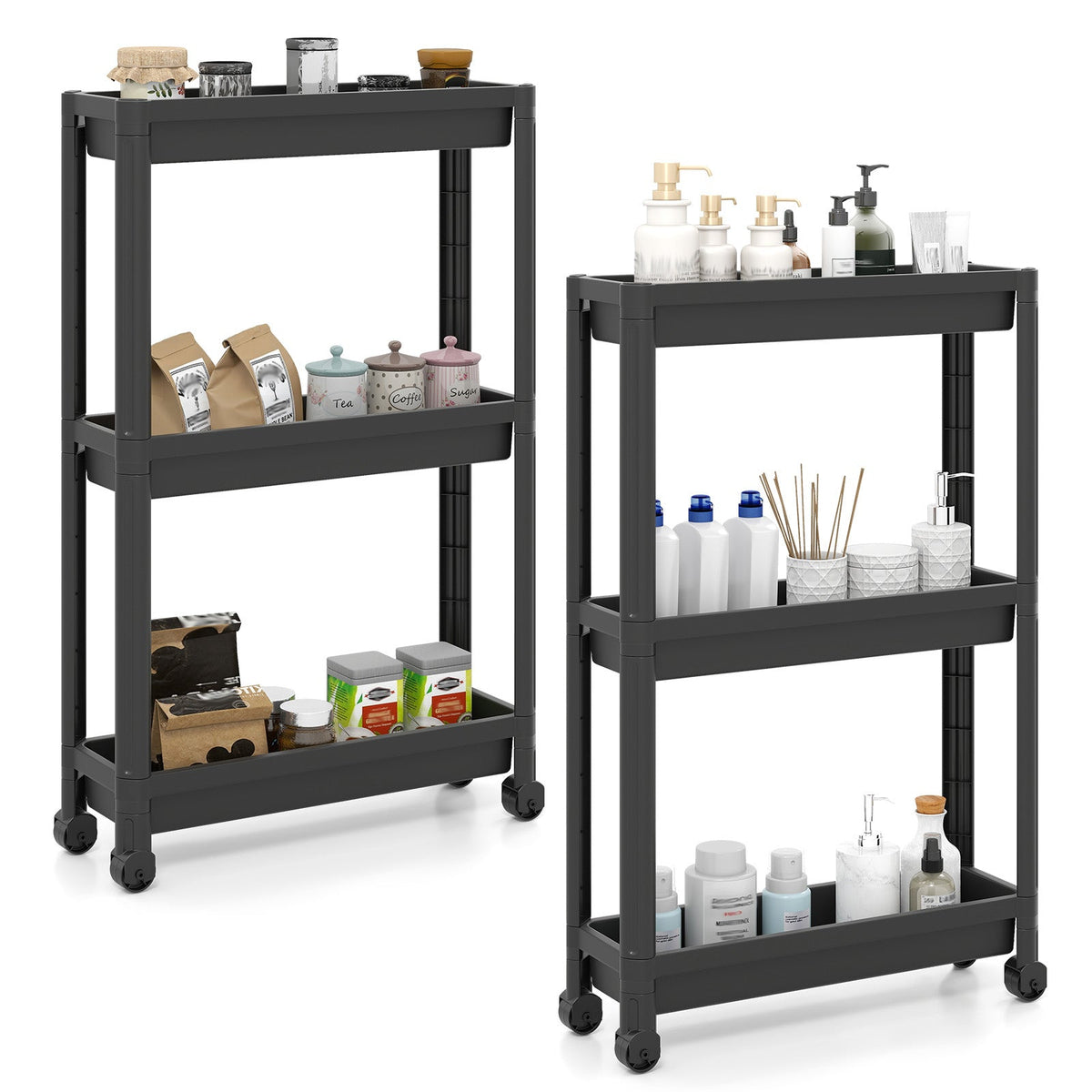 3-Tier Slim Rolling Storage Cart 2-Pack