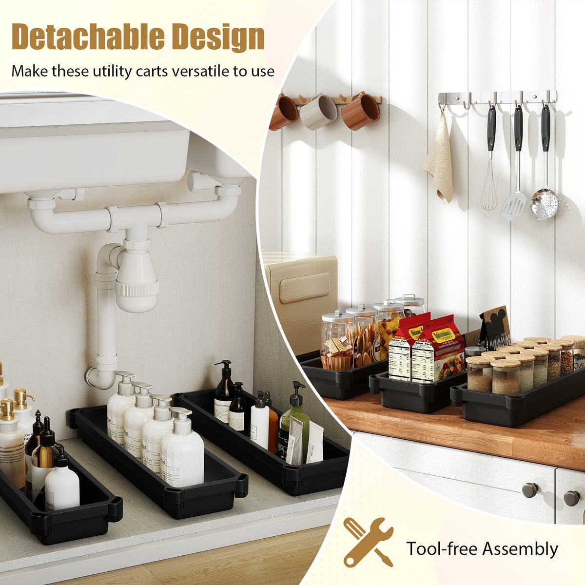 3-Tier Slim Rolling Storage Cart 2-Pack