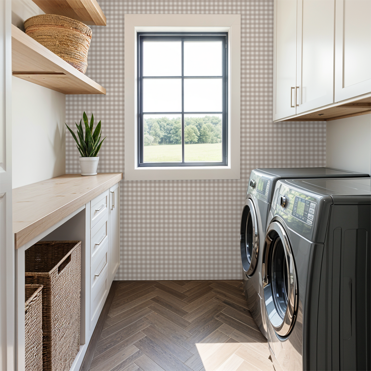 Willowside Gingham (Tan) Removable Wallpaper