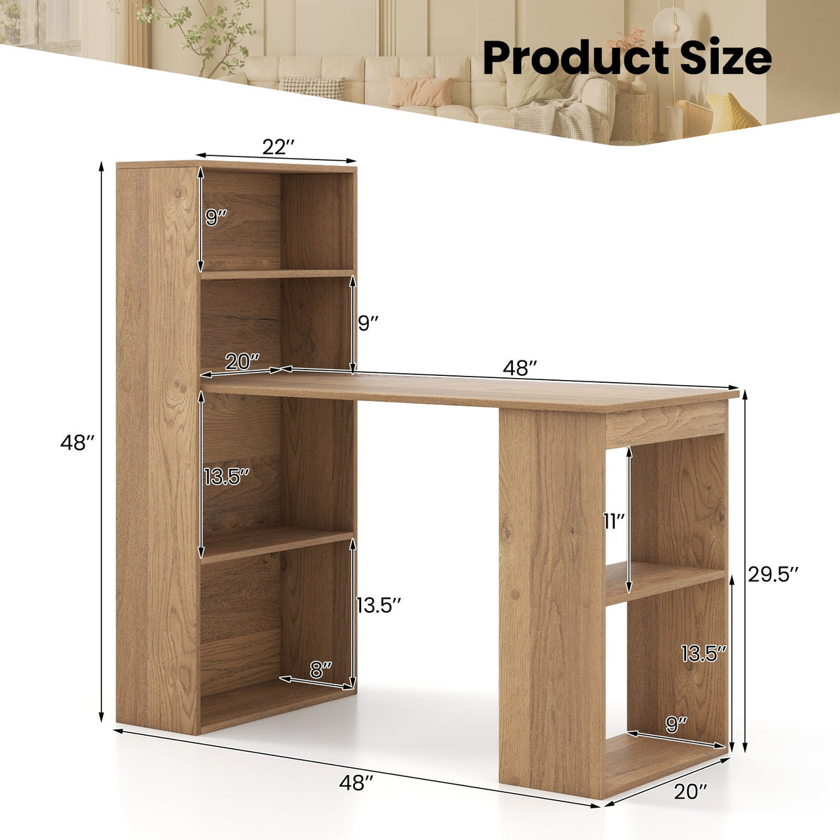 Desk/Table with 6-Tier Storage Shelves