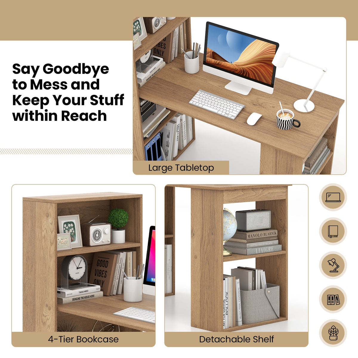 Desk/Table with 6-Tier Storage Shelves