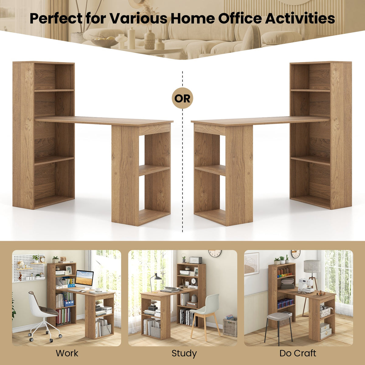 Desk/Table with 6-Tier Storage Shelves