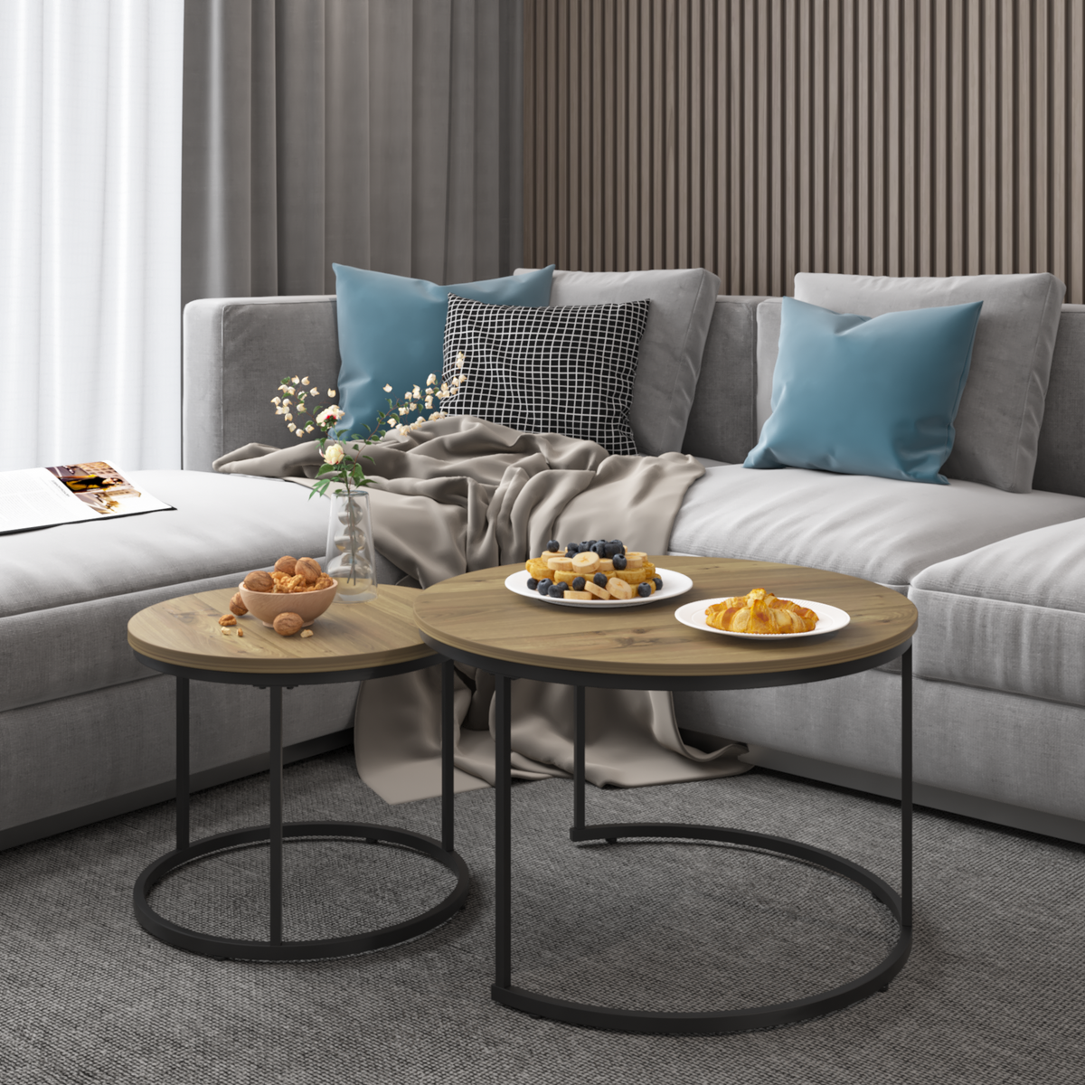 Nested Coffee Tables Round Set of 2