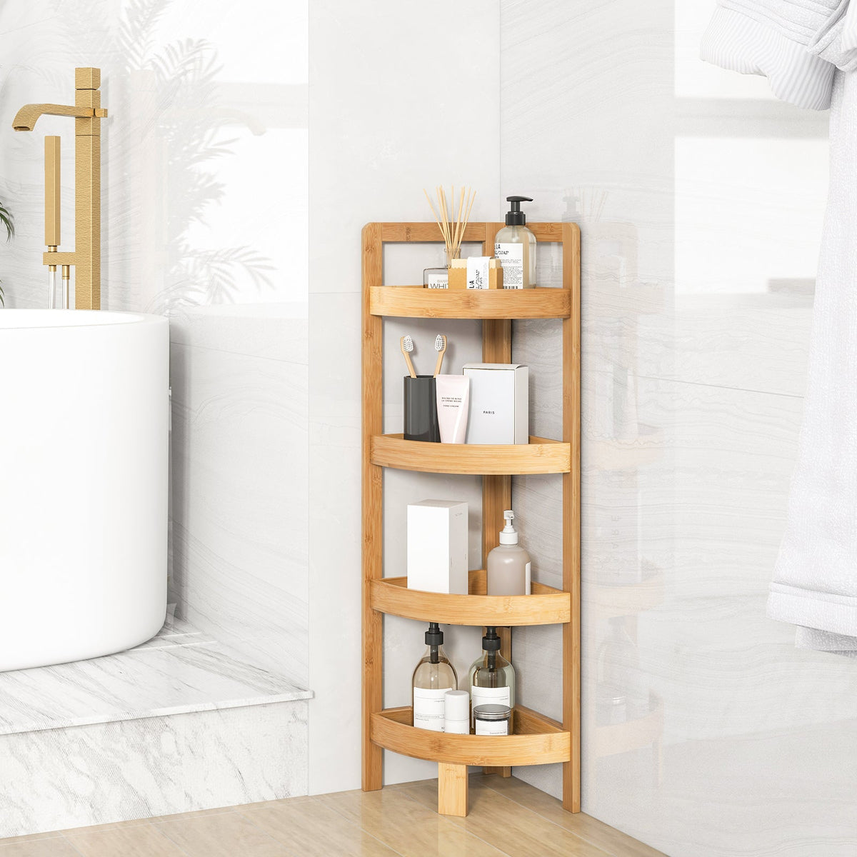 4 Tier Bamboo Corner Shelf Corner