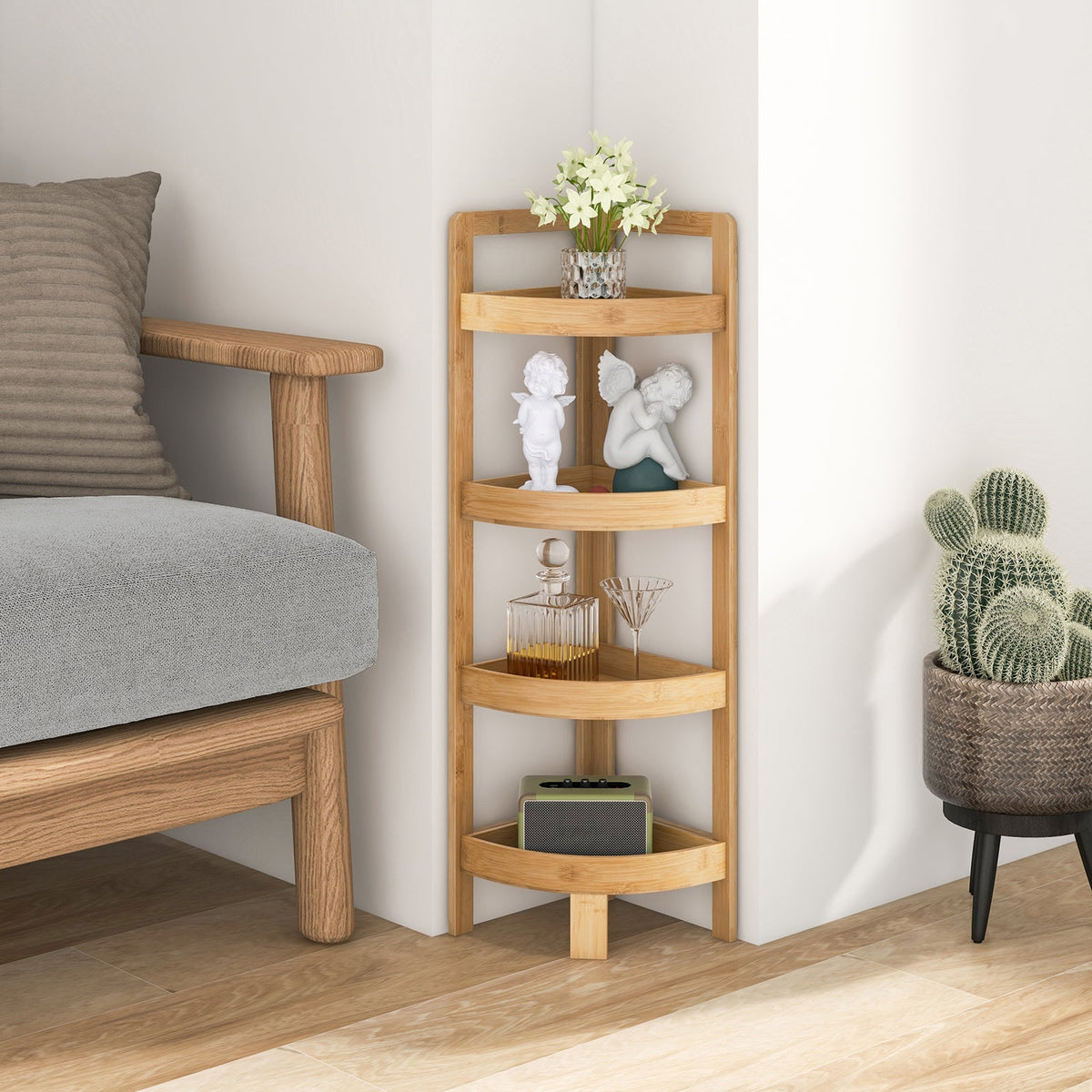 4 Tier Bamboo Corner Shelf Corner