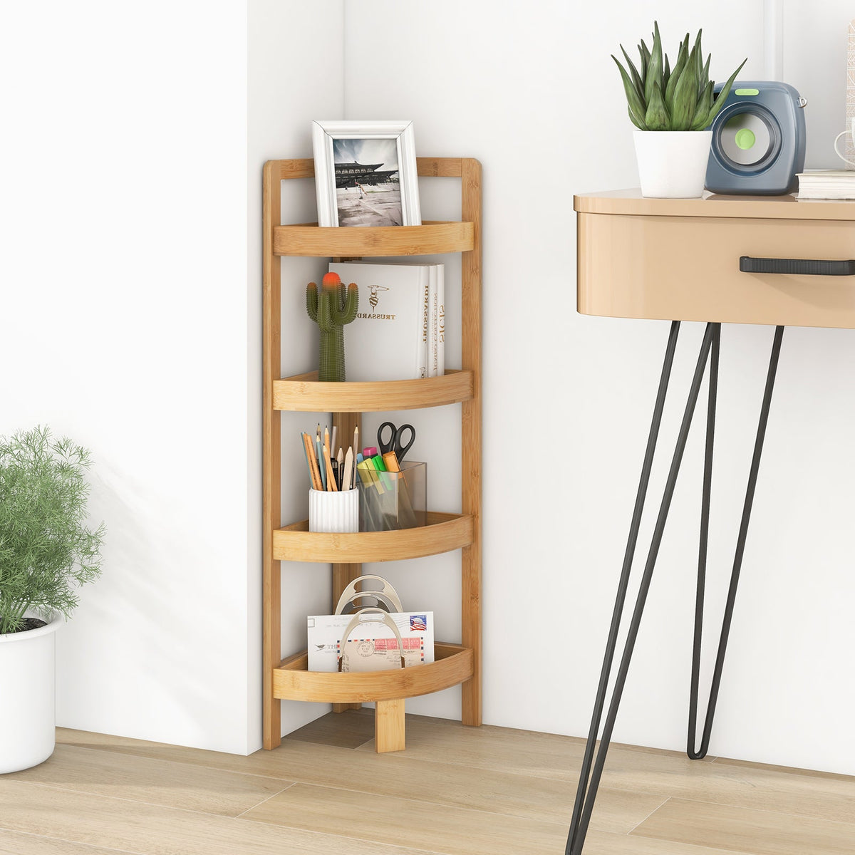 4 Tier Bamboo Corner Shelf Corner