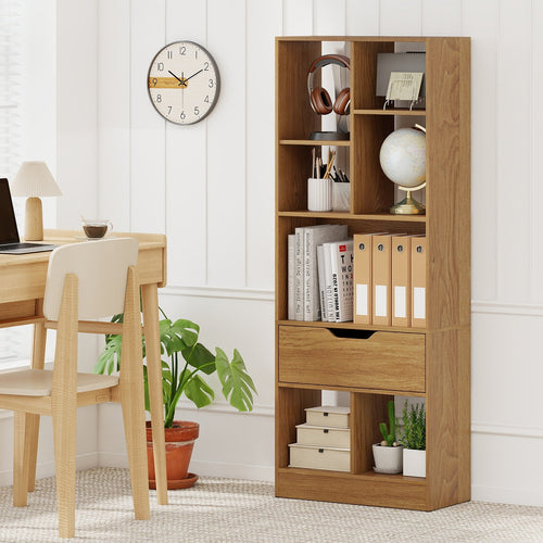 51inch Tall Freestanding Bookcase with Drawer 7-Cube Storage Organizer