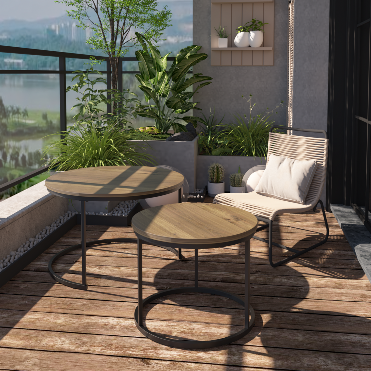 Nested Coffee Tables Round Set of 2
