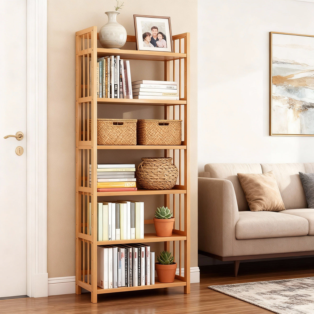 Bamboo Bookshelf with Adjustable Shelves
