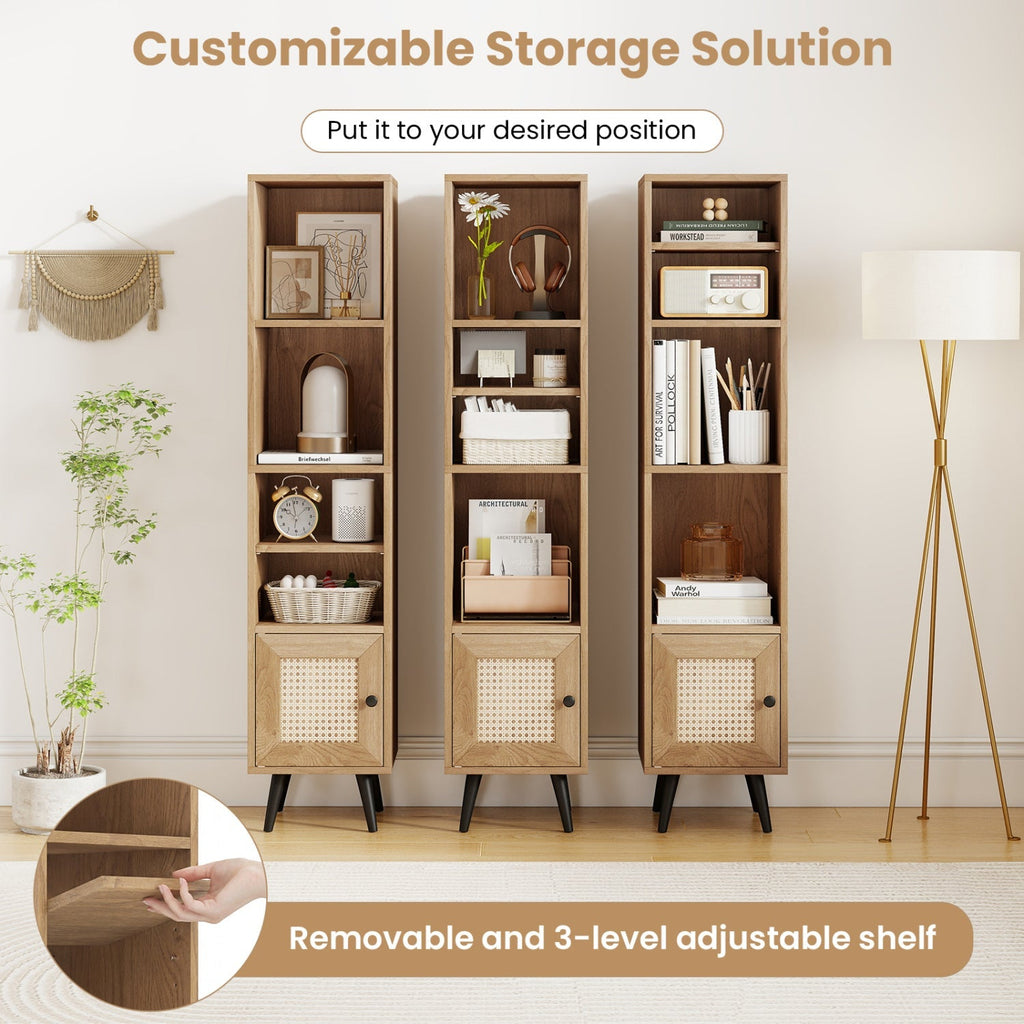 6-Tier Tall Narrow Bookcase with Storage Cabinet