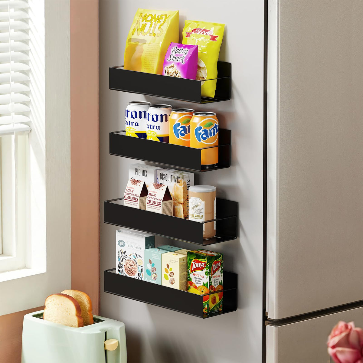 4 Pack Moveable Fridge Magnetic Spice Racks