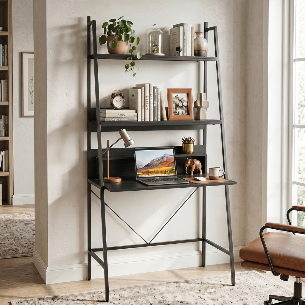 Freestanding Laptop Desk with Open Shelves