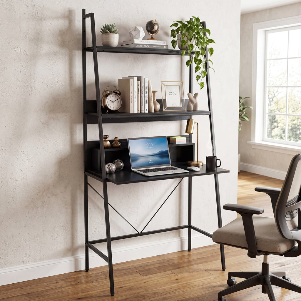 Freestanding Laptop Desk with Open Shelves