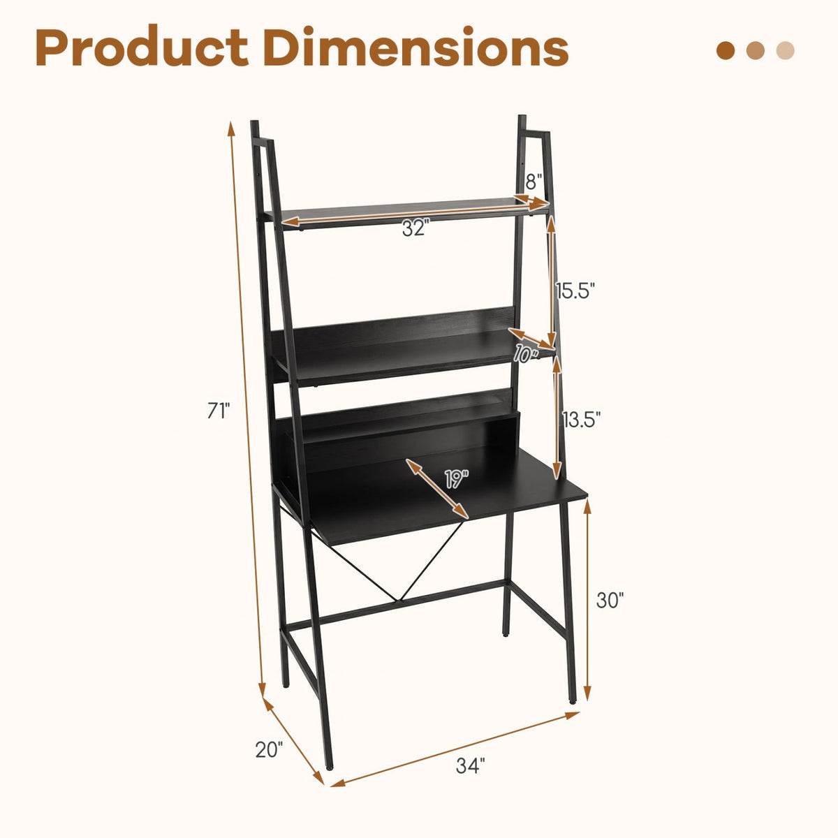 Freestanding Laptop Desk with Open Shelves