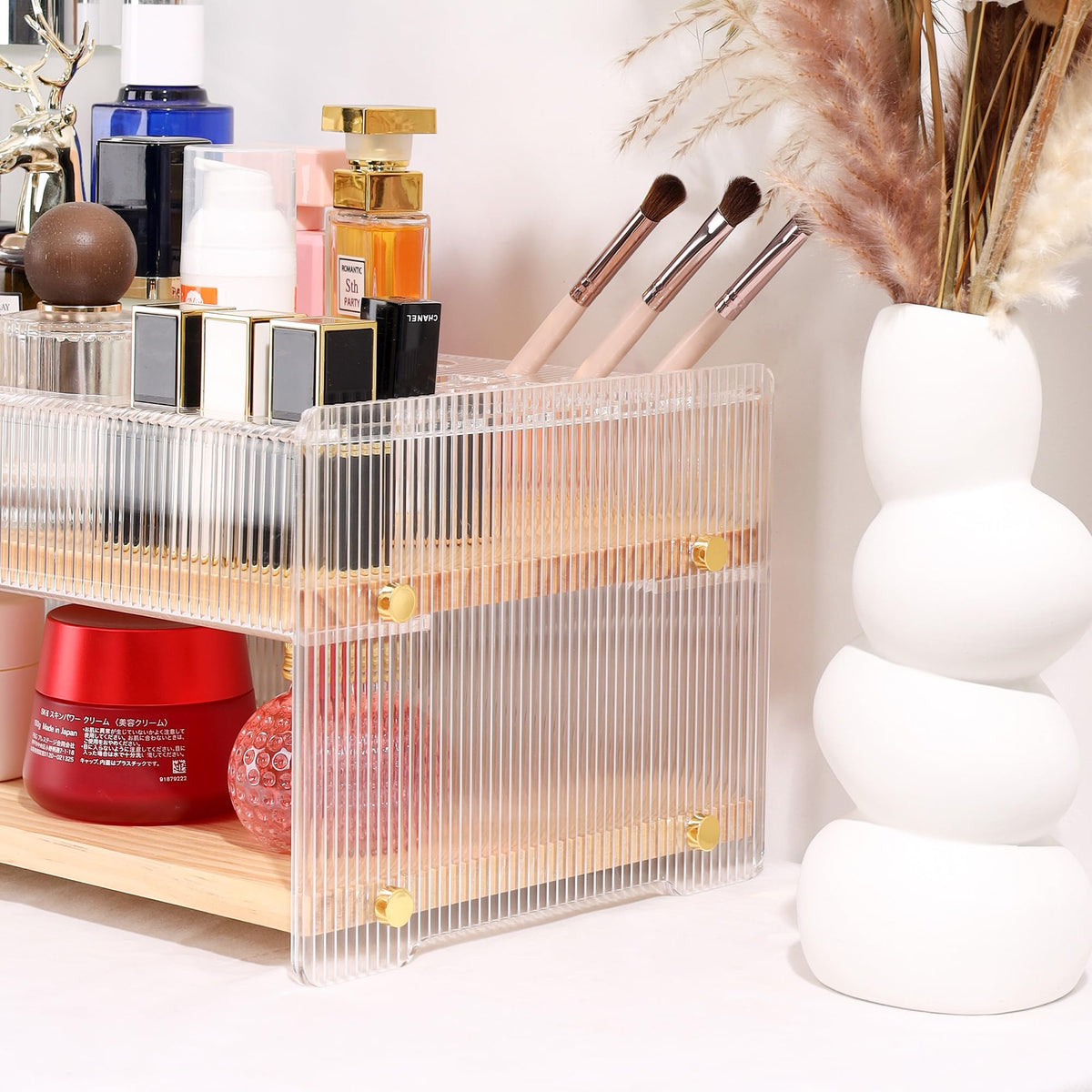 Pine Wood & Acrylic Makeup Organizer