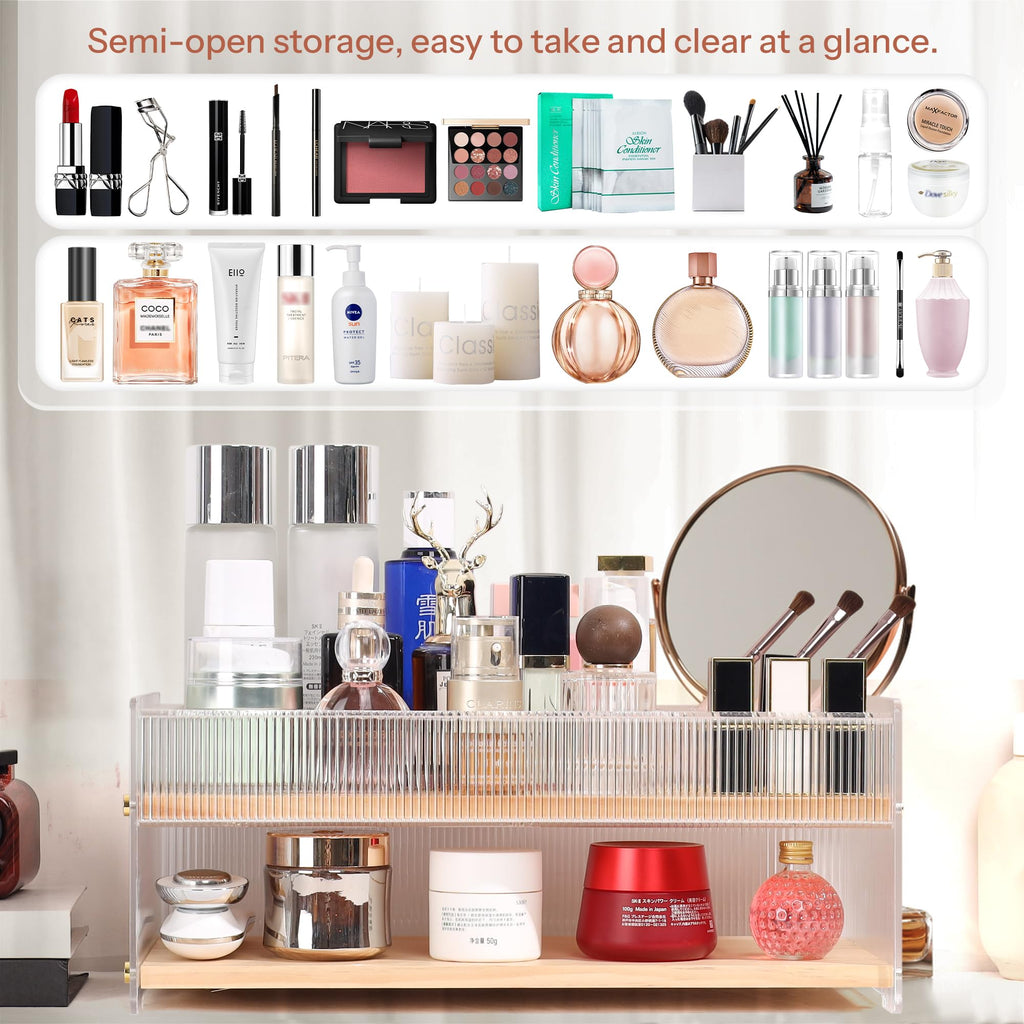 Pine Wood & Acrylic Makeup Organizer