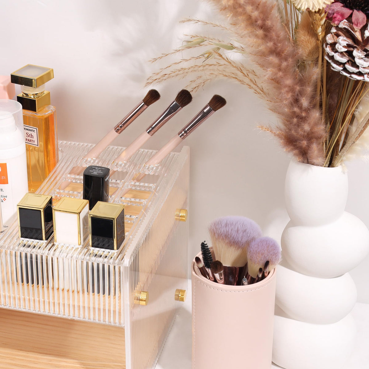 Pine Wood & Acrylic Makeup Organizer