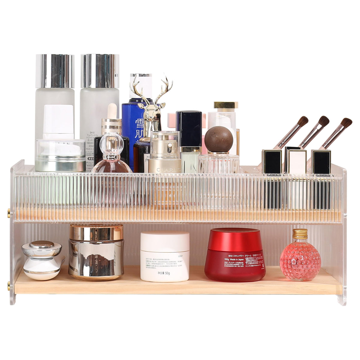 Pine Wood & Acrylic Makeup Organizer