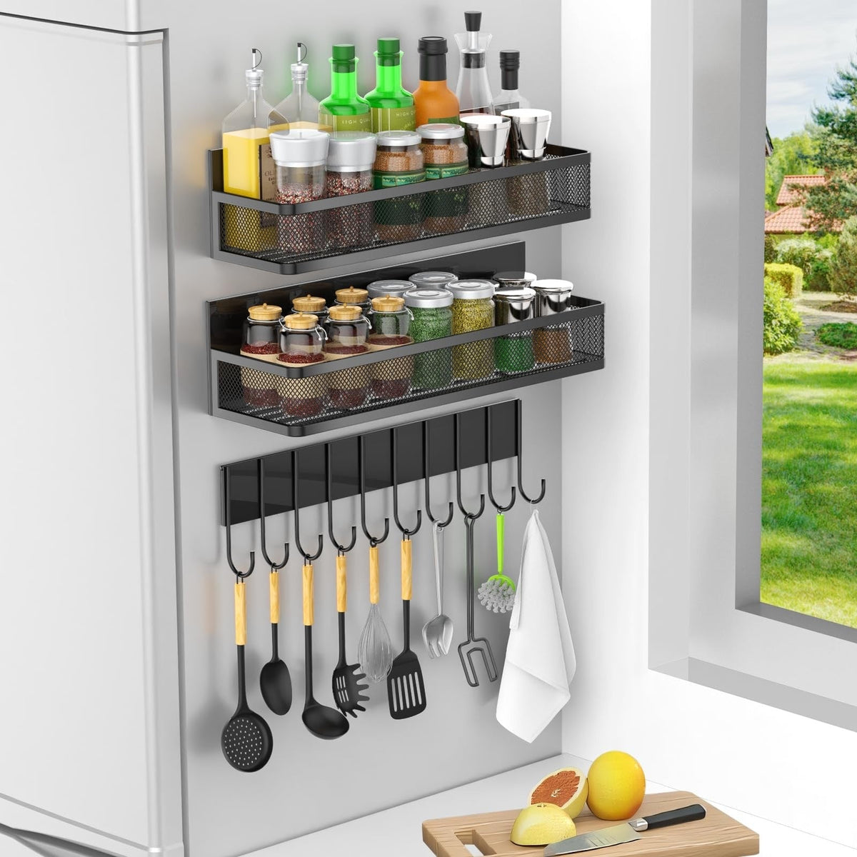 Magnetic Fridge Organizer Rack Set — Spice & Seasoning Storage