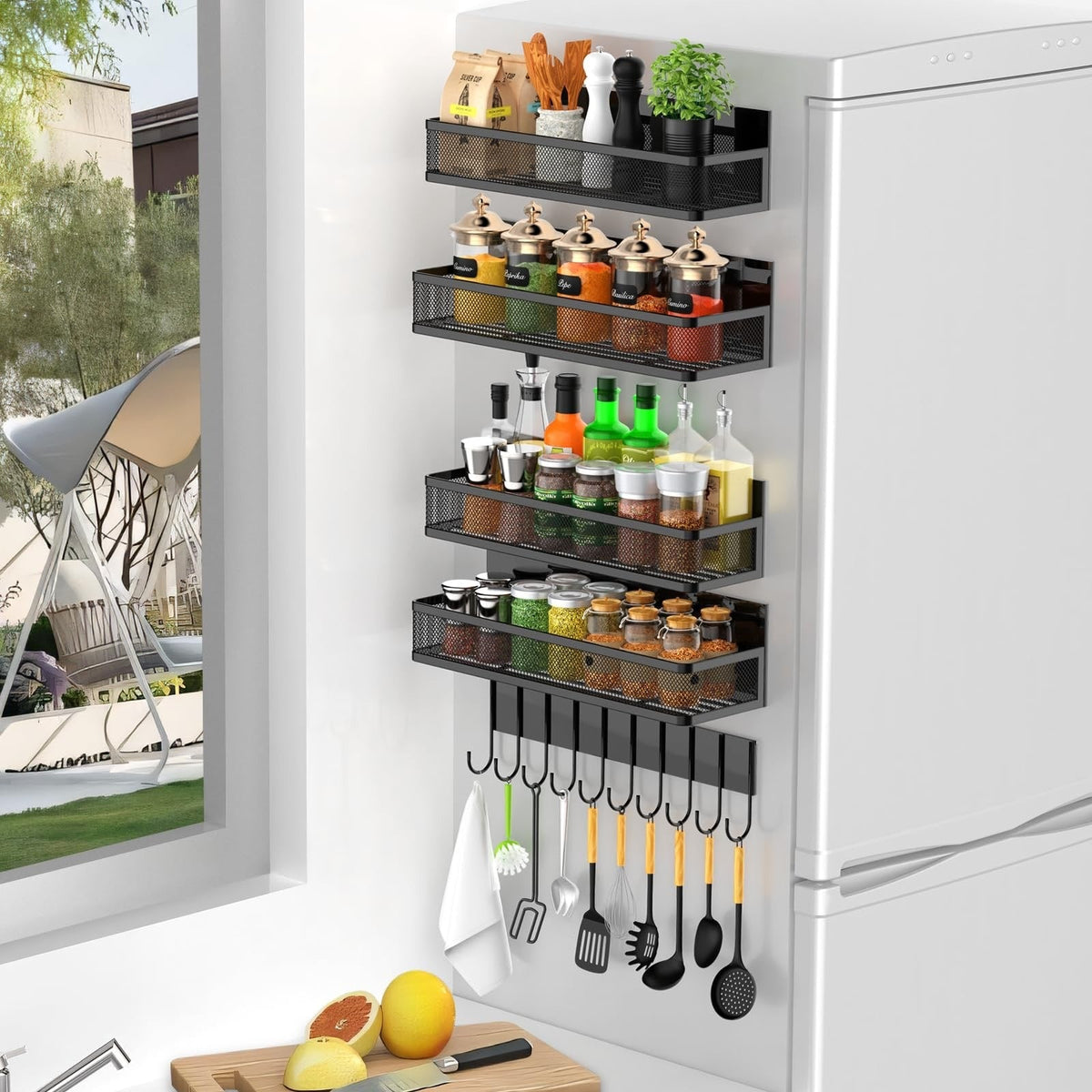 Magnetic Fridge Organizer Rack Set — Spice & Seasoning Storage