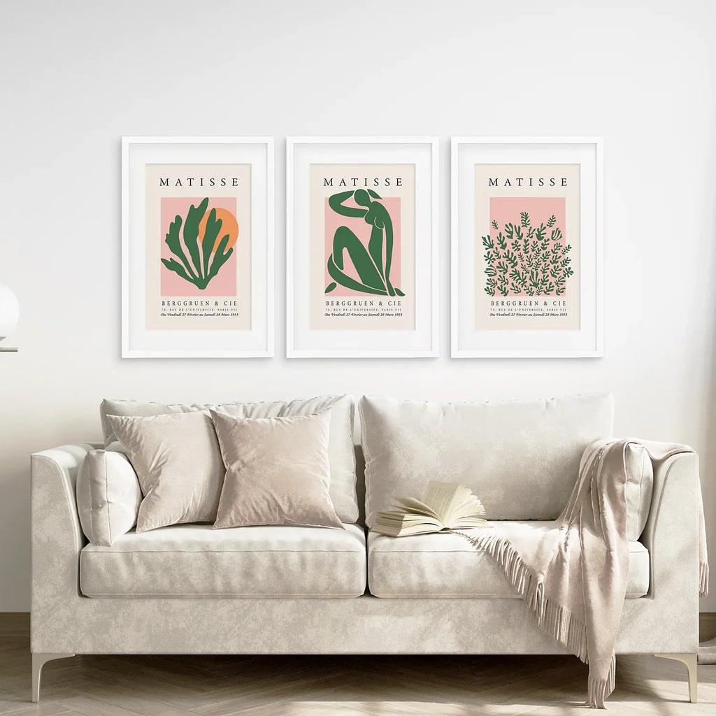 Pink & Green Matisse Abstract Wall Prints — Set of 3
