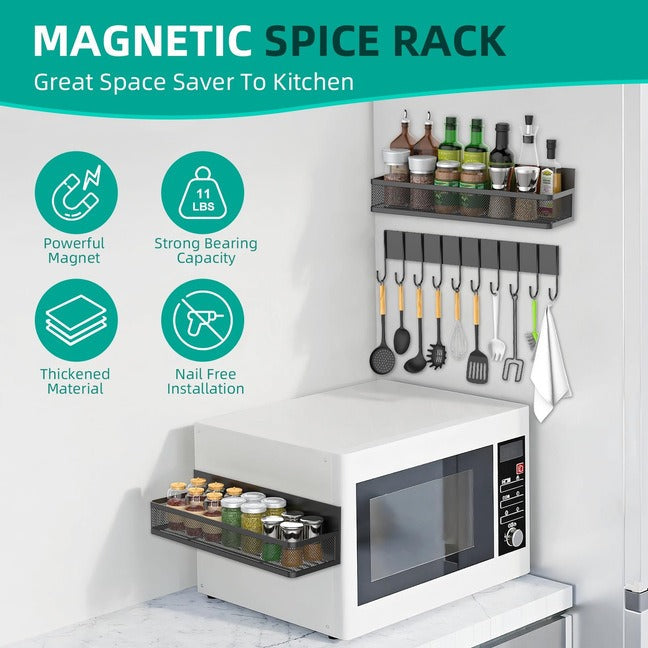 Magnetic Fridge Organizer Rack Set — Spice & Seasoning Storage