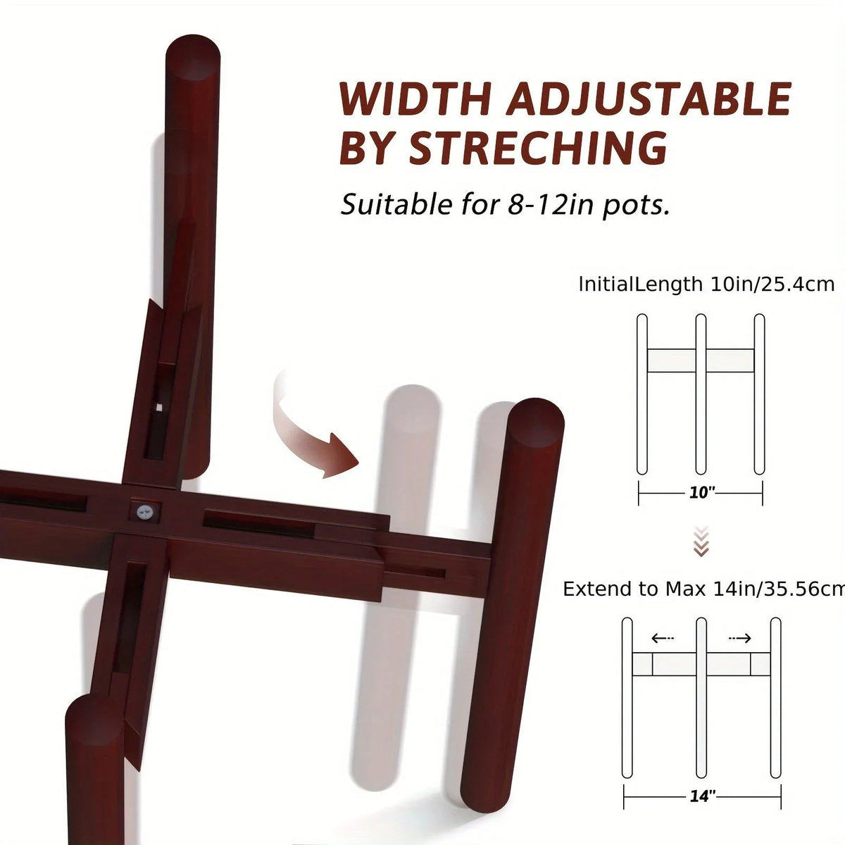 Adjustable Bamboo Plant Stand — 8–12 Inches