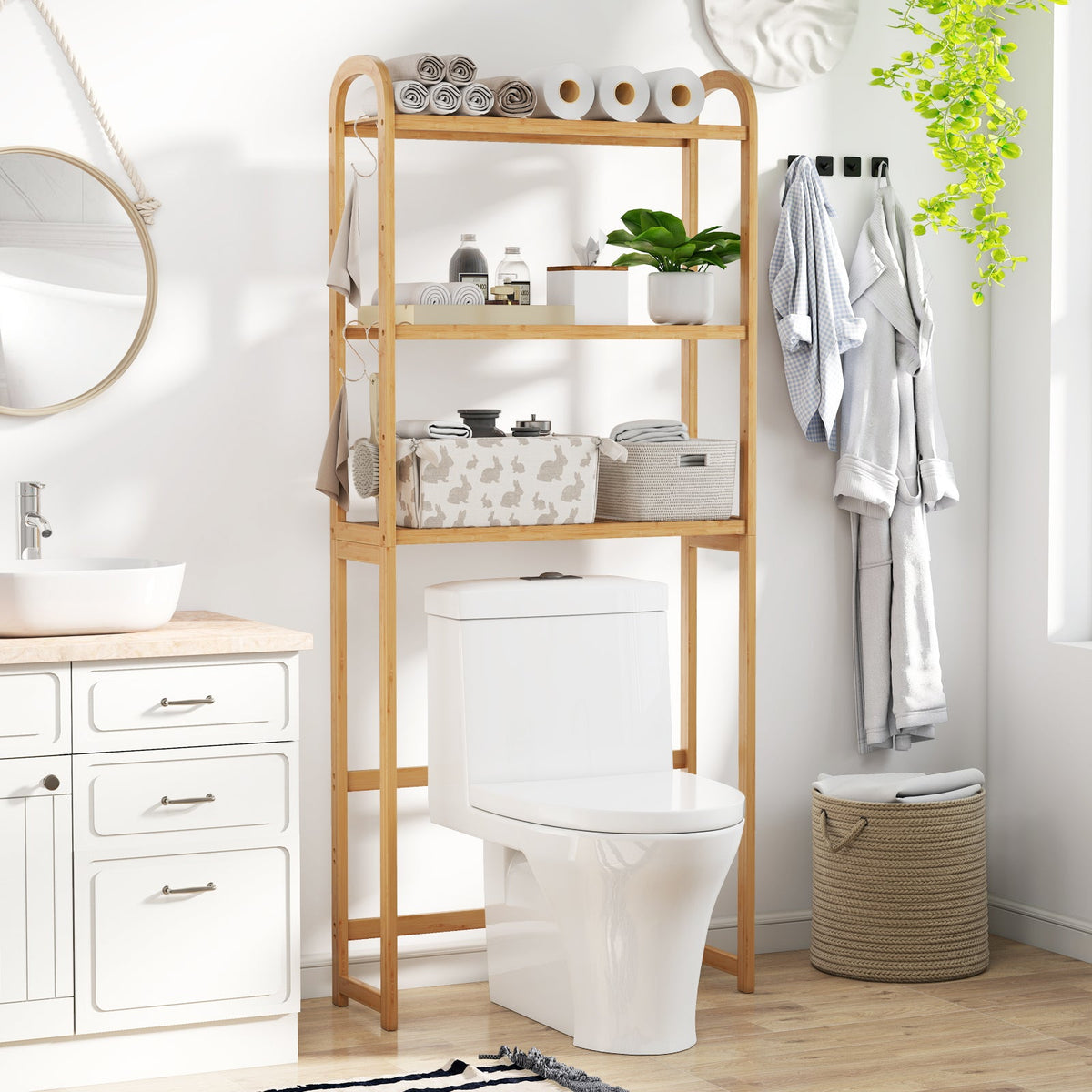 3-Tier Bamboo Bathroom Floor Organizer