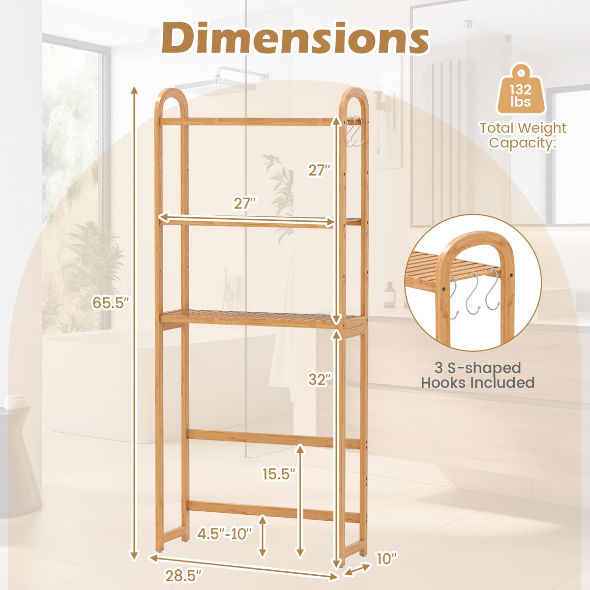 3-Tier Bamboo Bathroom Floor Organizer