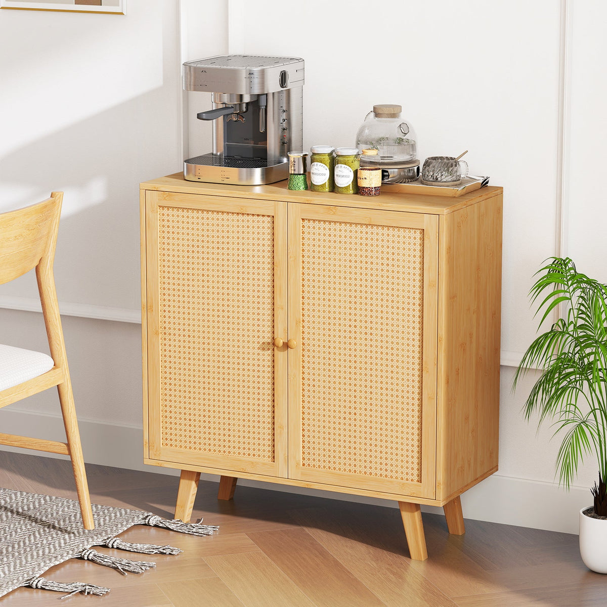 Bamboo Cabinet with Rattan Doors