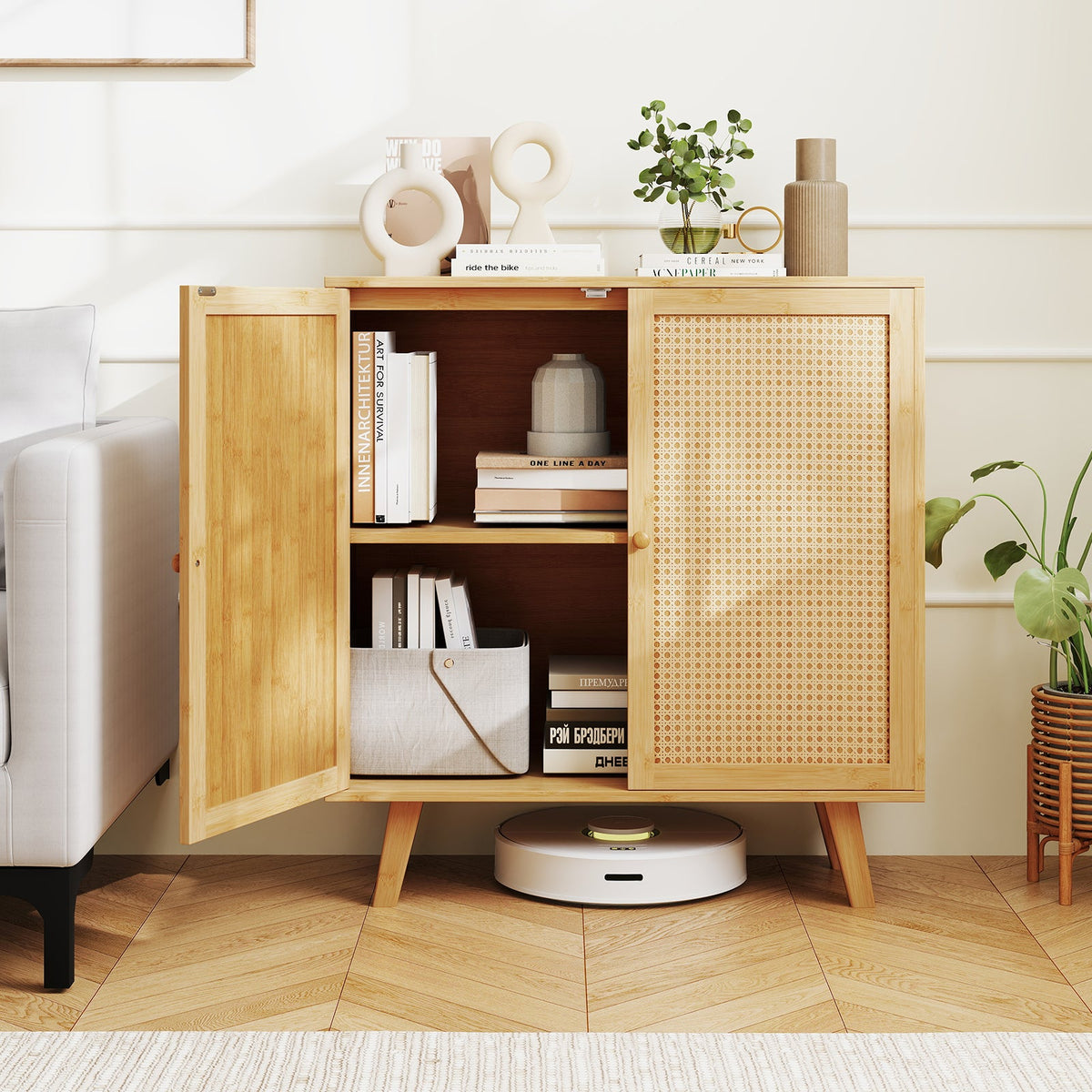 Bamboo Cabinet with Rattan Doors
