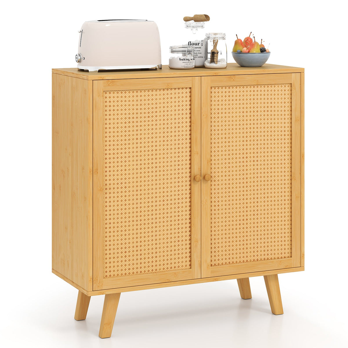 Bamboo Cabinet with Rattan Doors