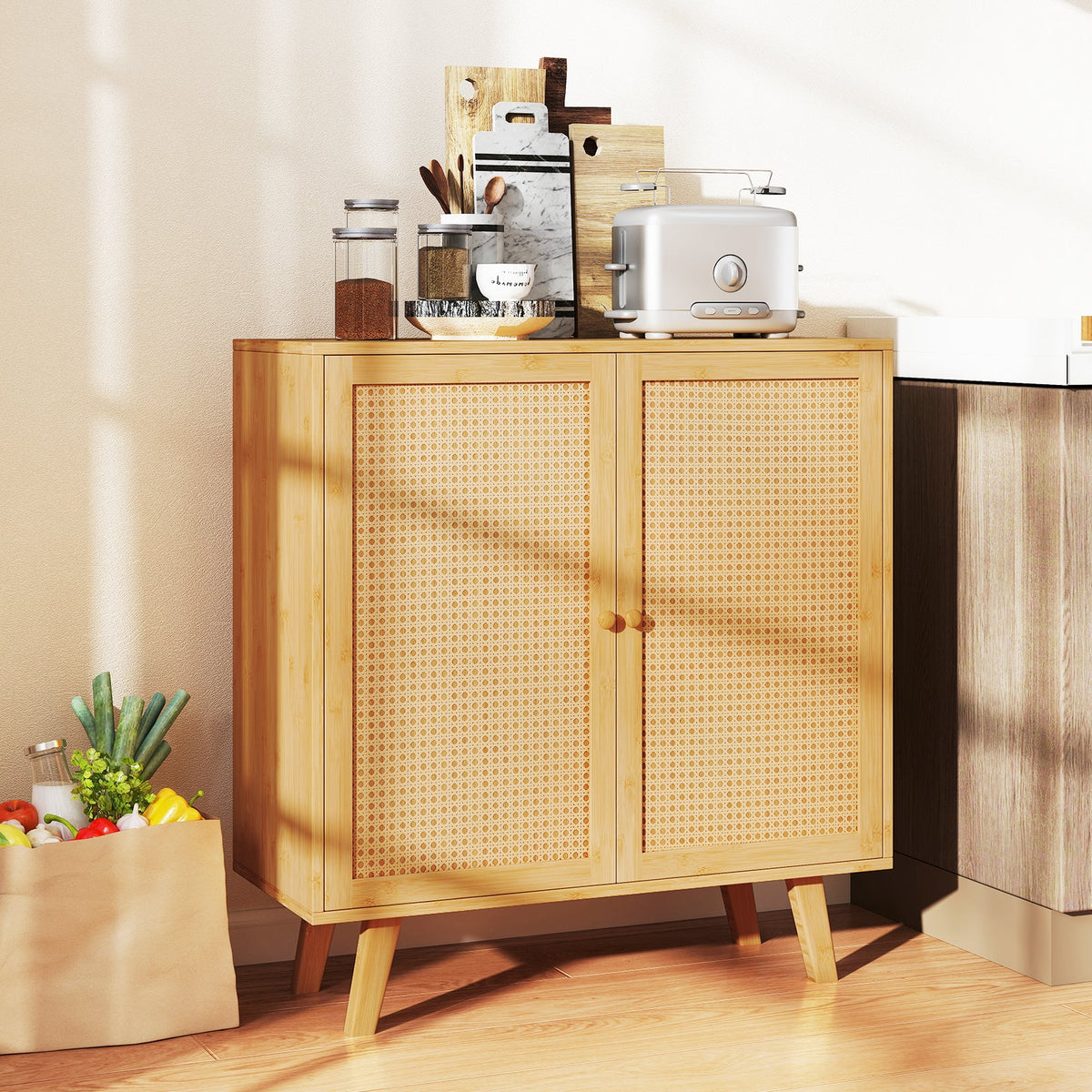 Bamboo Cabinet with Rattan Doors