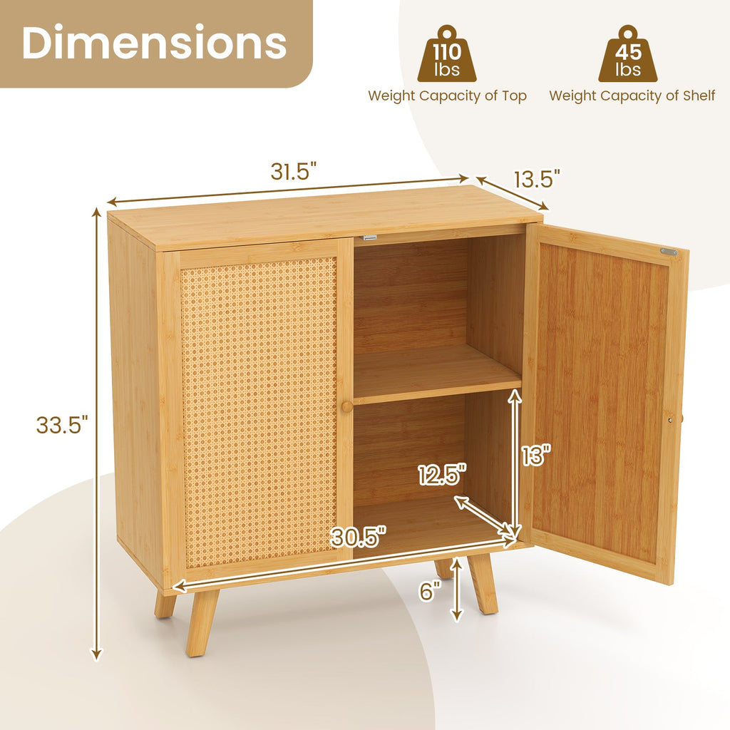 Bamboo Cabinet with Rattan Doors