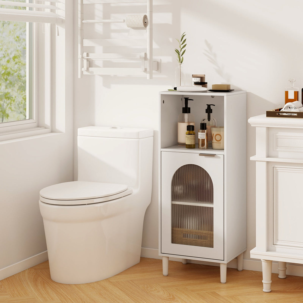 Bathroom Floor Cabinet with Glass Door