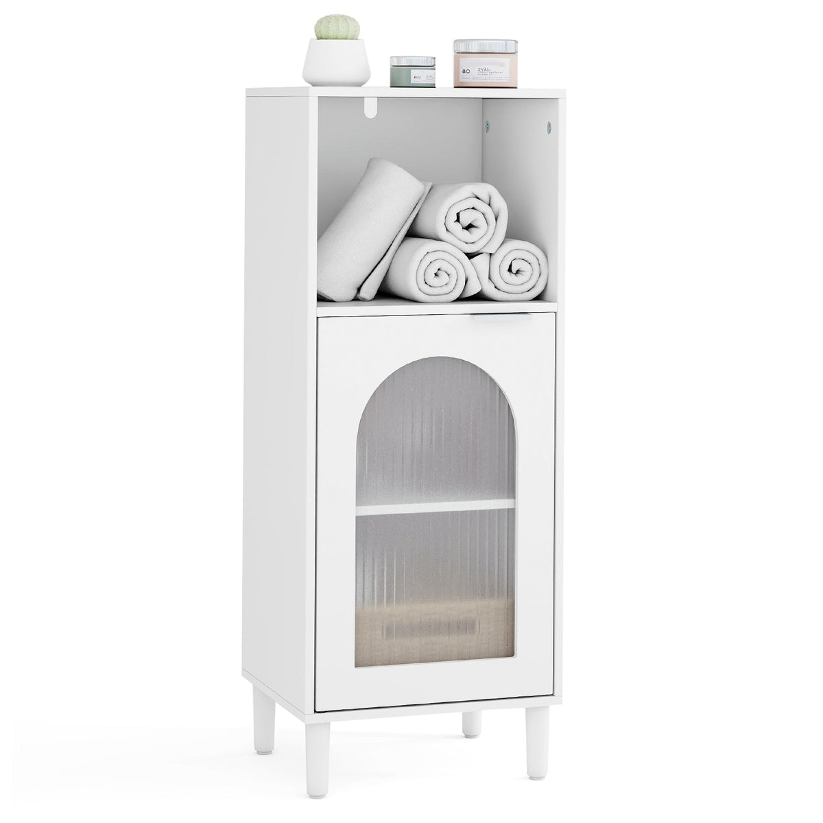 Bathroom Floor Cabinet with Glass Door