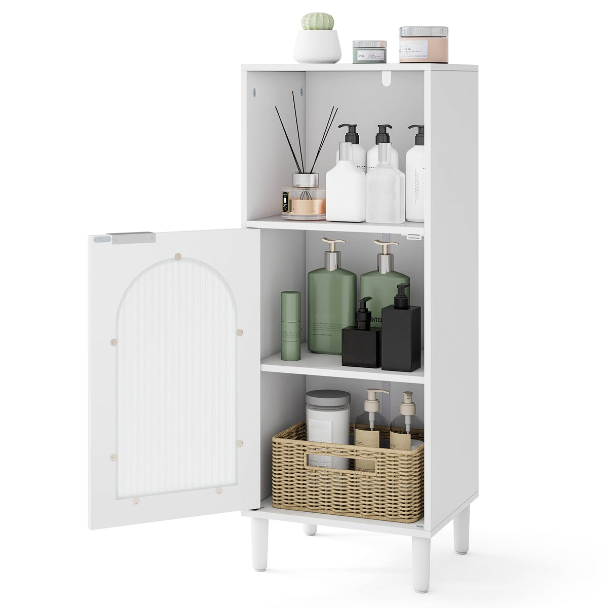 Bathroom Floor Cabinet with Glass Door