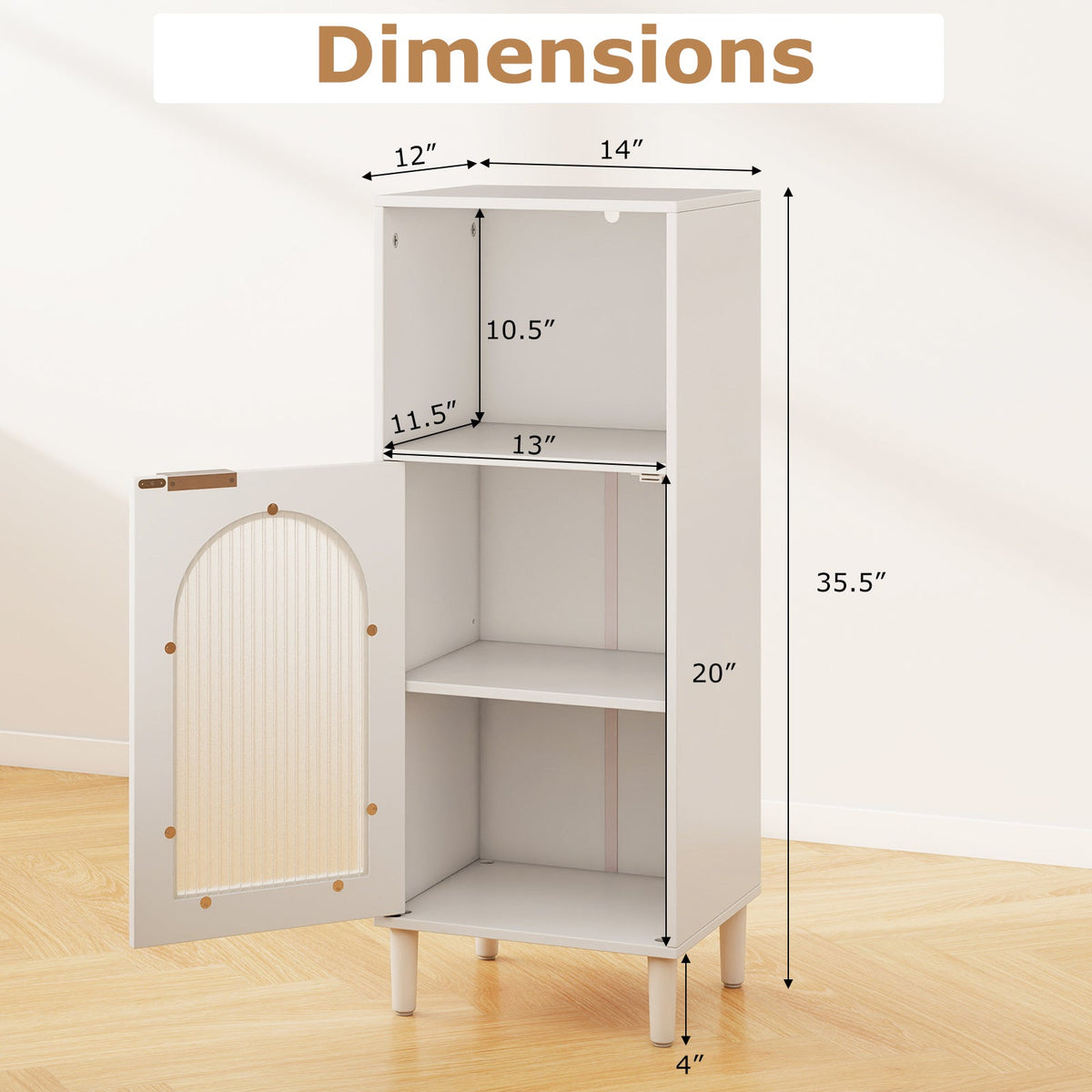 Bathroom Floor Cabinet with Glass Door