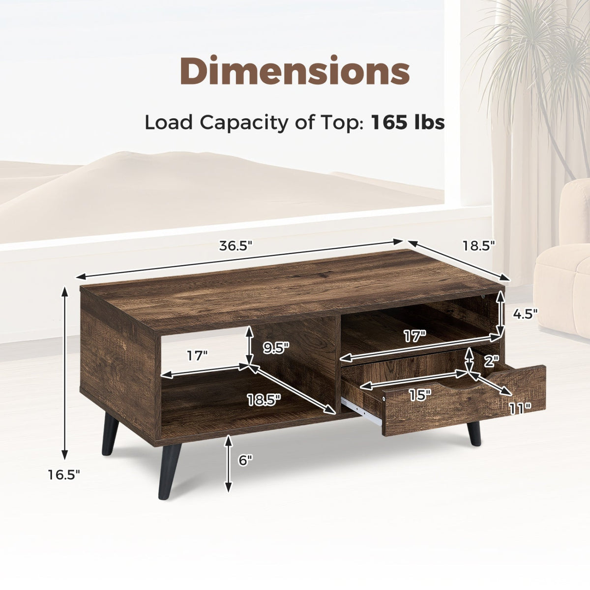 Rectangular Coffee Table with Storage