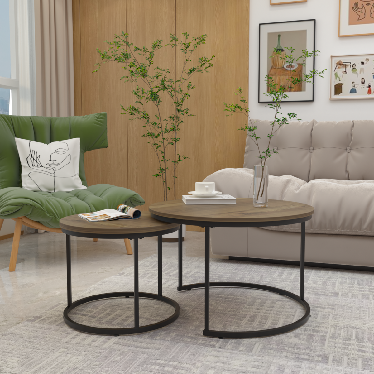 Nested Coffee Tables Round Set of 2